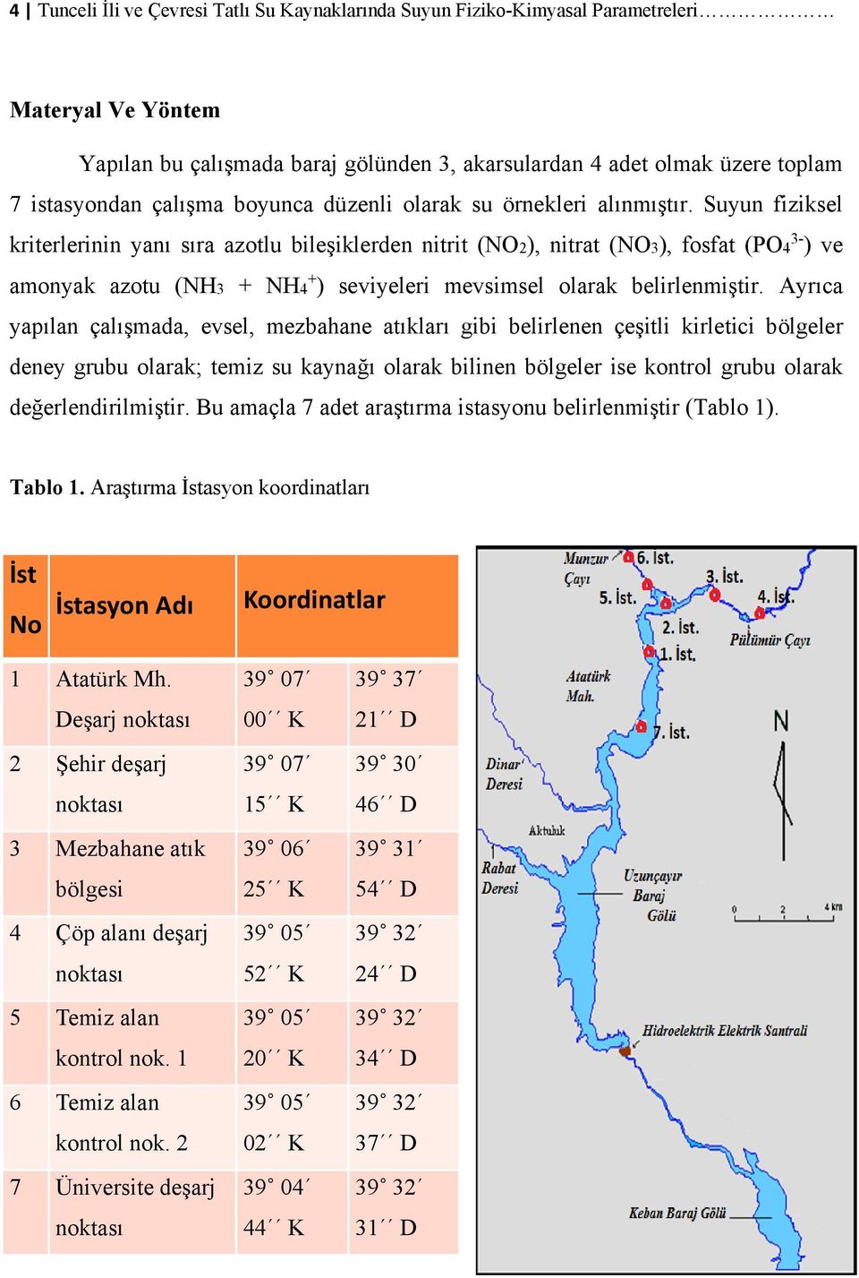 Suyun fiziksel kriterlerinin yanı sıra azotlu bileşiklerden nitrit (NO2), nitrat (NO3), fosfat (PO4 3- ) ve amonyak azotu (NH3 + NH4 + ) seviyeleri mevsimsel olarak belirlenmiştir.