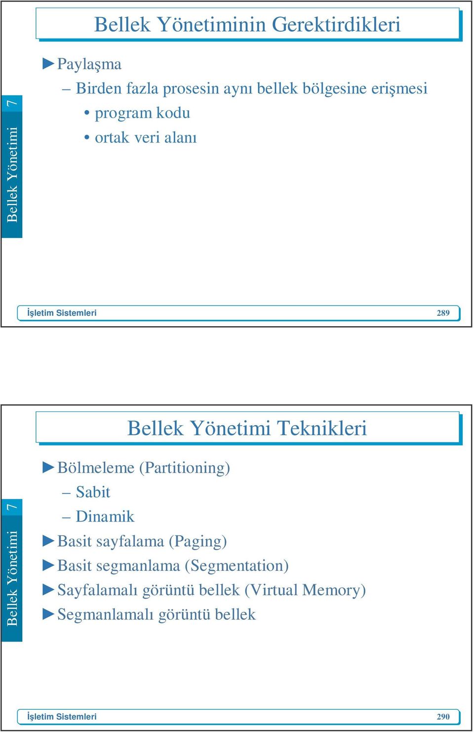 Bölmeleme (Partitioning) Sabit Dinamik Basit sayfalama (Paging) Basit segmanlama