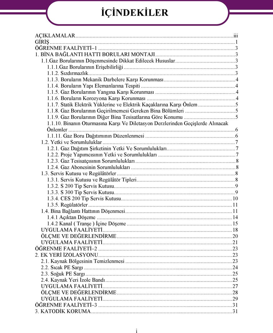 Boruların Korozyona Karşı Korunması...4 1.1.7. Statik Elektrik Yüklerine ve Elektrik Kaçaklarına Karşı Önlem...5 1.1.8. Gaz Borularının Geçirilmemesi Gereken Bina Bölümleri...5 1.1.9.