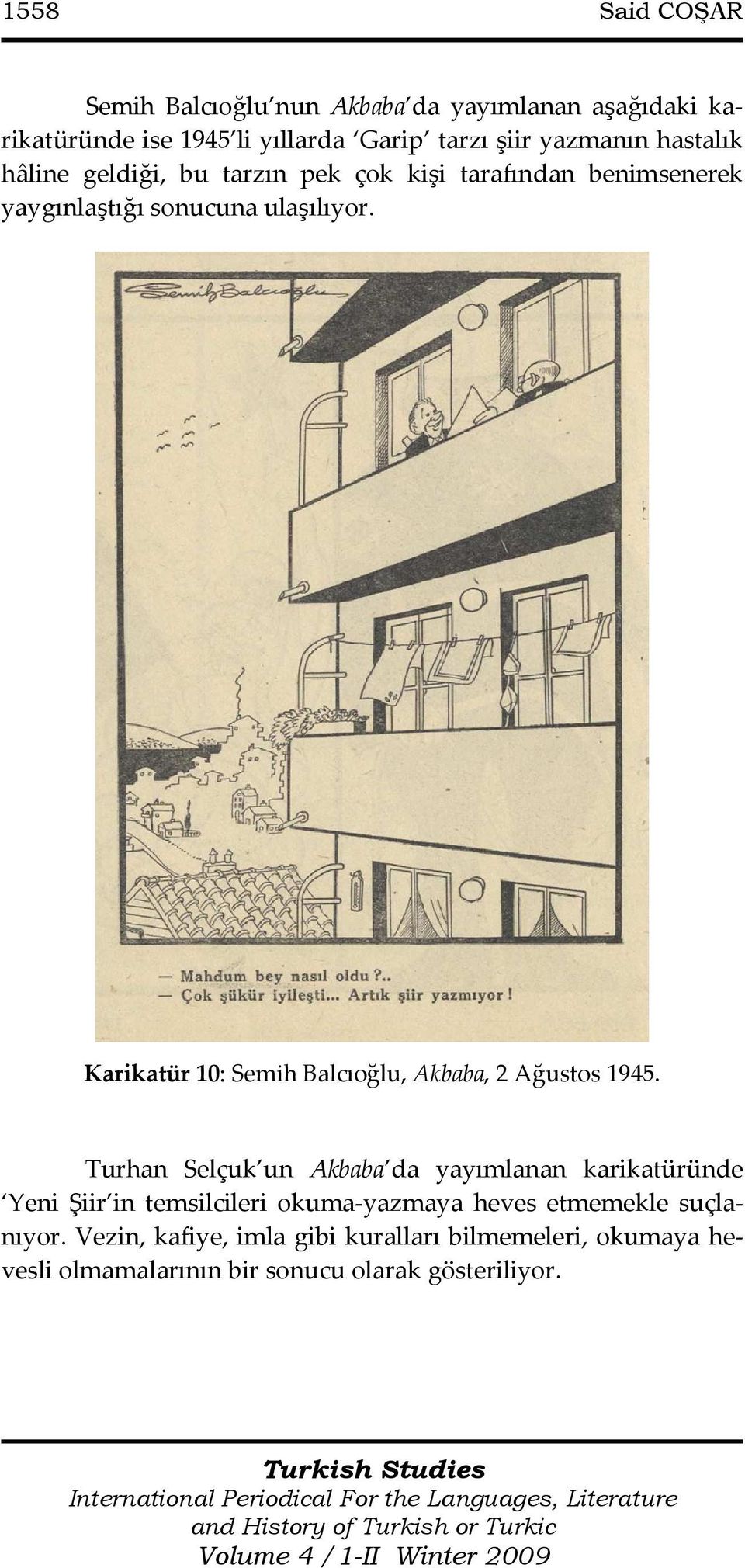 Karikatür 10: Semih Balcıoğlu, Akbaba, 2 Ağustos 1945.