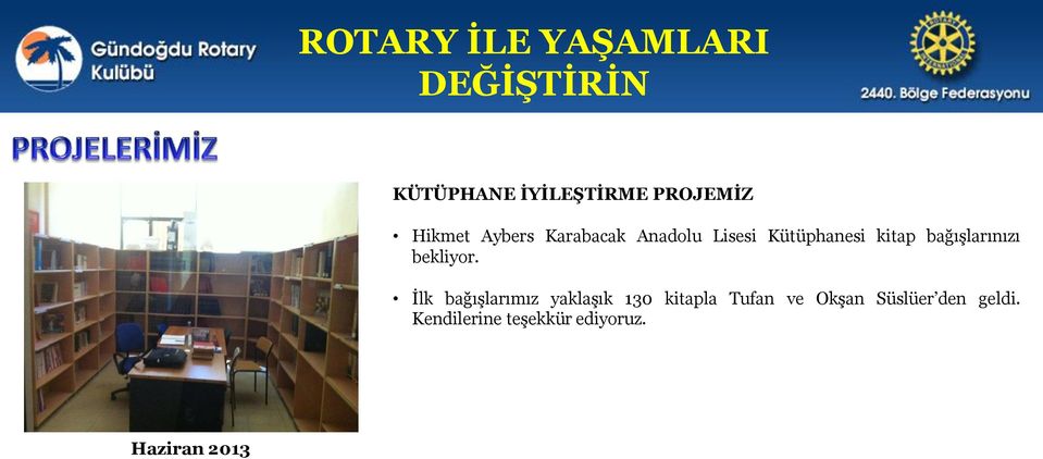 İlk bağışlarımız yaklaşık 130 kitapla Tufan ve Okşan