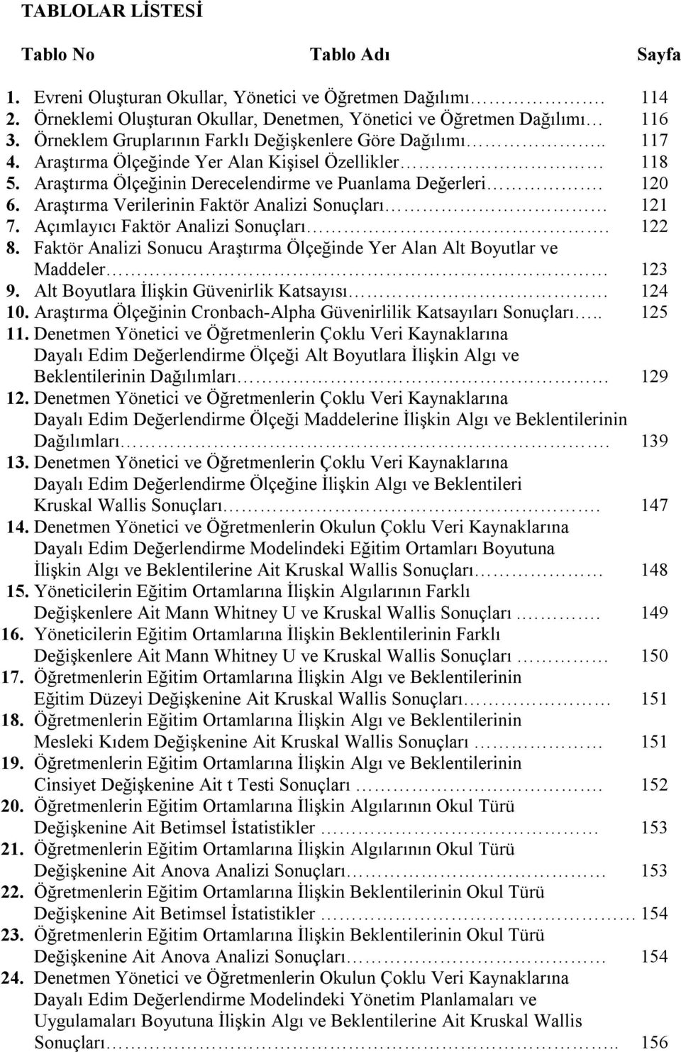 Araştırma Verilerinin Faktör Analizi Sonuçları 121 7. Açımlayıcı Faktör Analizi Sonuçları. 122 8. Faktör Analizi Sonucu Araştırma Ölçeğinde Yer Alan Alt Boyutlar ve Maddeler 123 9.