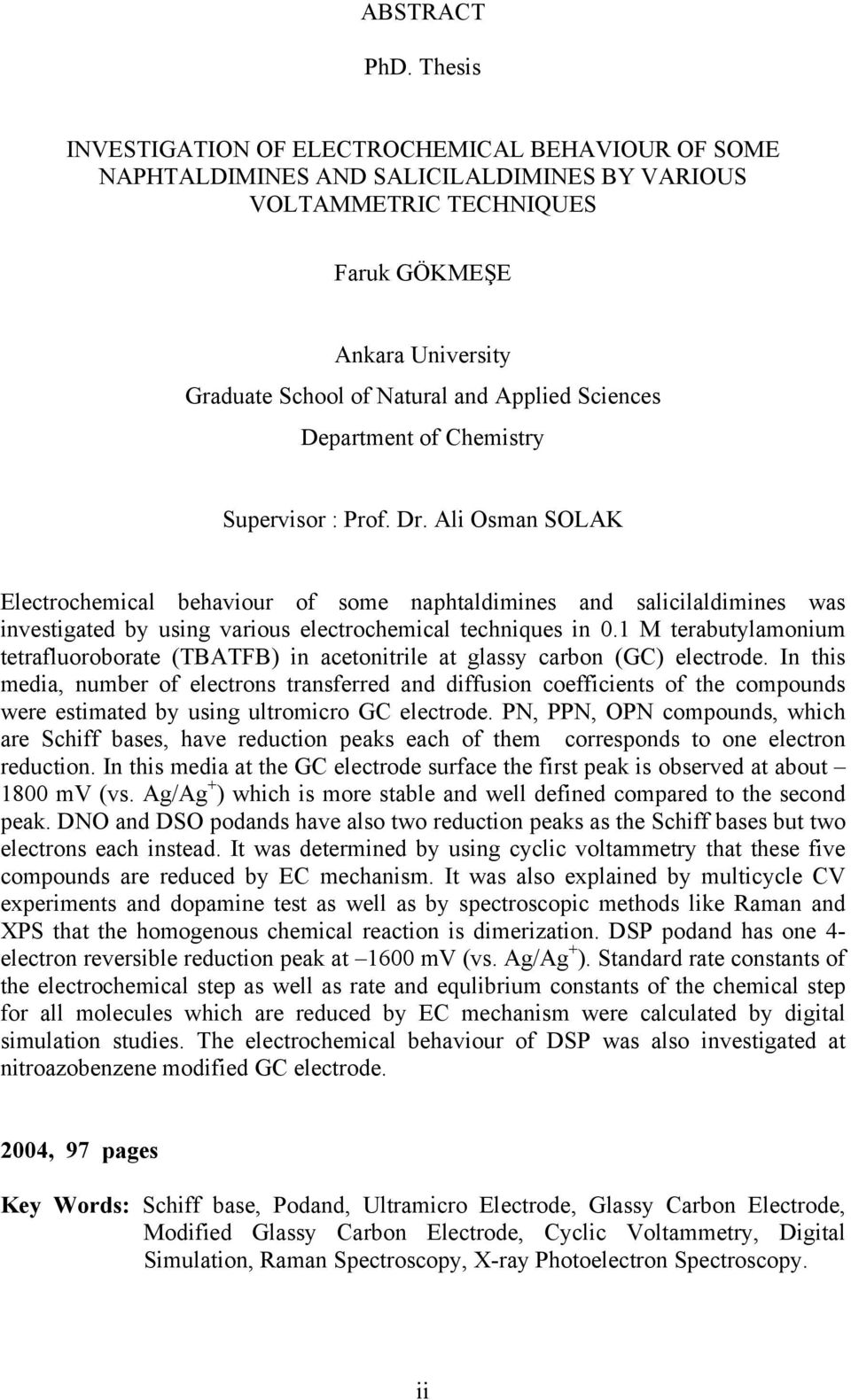 Sciences Department of Chemistry Supervisor : Prof. Dr.