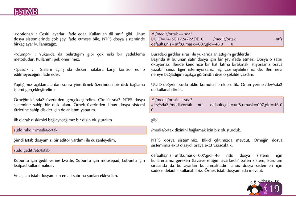 <pass> : Sistem açılışında diskin hatalara karşı kontrol edilip edilmeyeceğini ifade eder. Buradaki girdiler sırası ile yukarıda anlattığım girdilerdir.