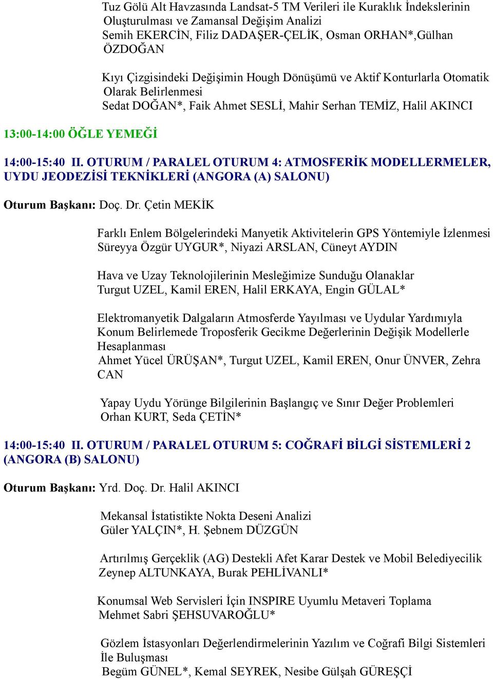 OTURUM / PARALEL OTURUM 4: ATMOSFERİK MODELLERMELER, UYDU JEODEZİSİ TEKNİKLERİ (ANGORA (A) SALONU) Oturum Başkanı: Doç. Dr.