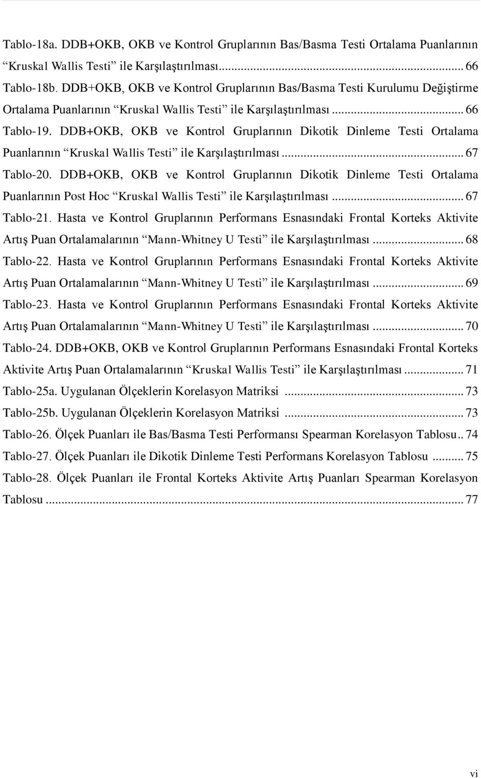 DDB+OKB, OKB ve Kontrol Gruplarının Dikotik Dinleme Testi Ortalama Puanlarının Kruskal Wallis Testi ile KarĢılaĢtırılması... 67 Tablo-20.