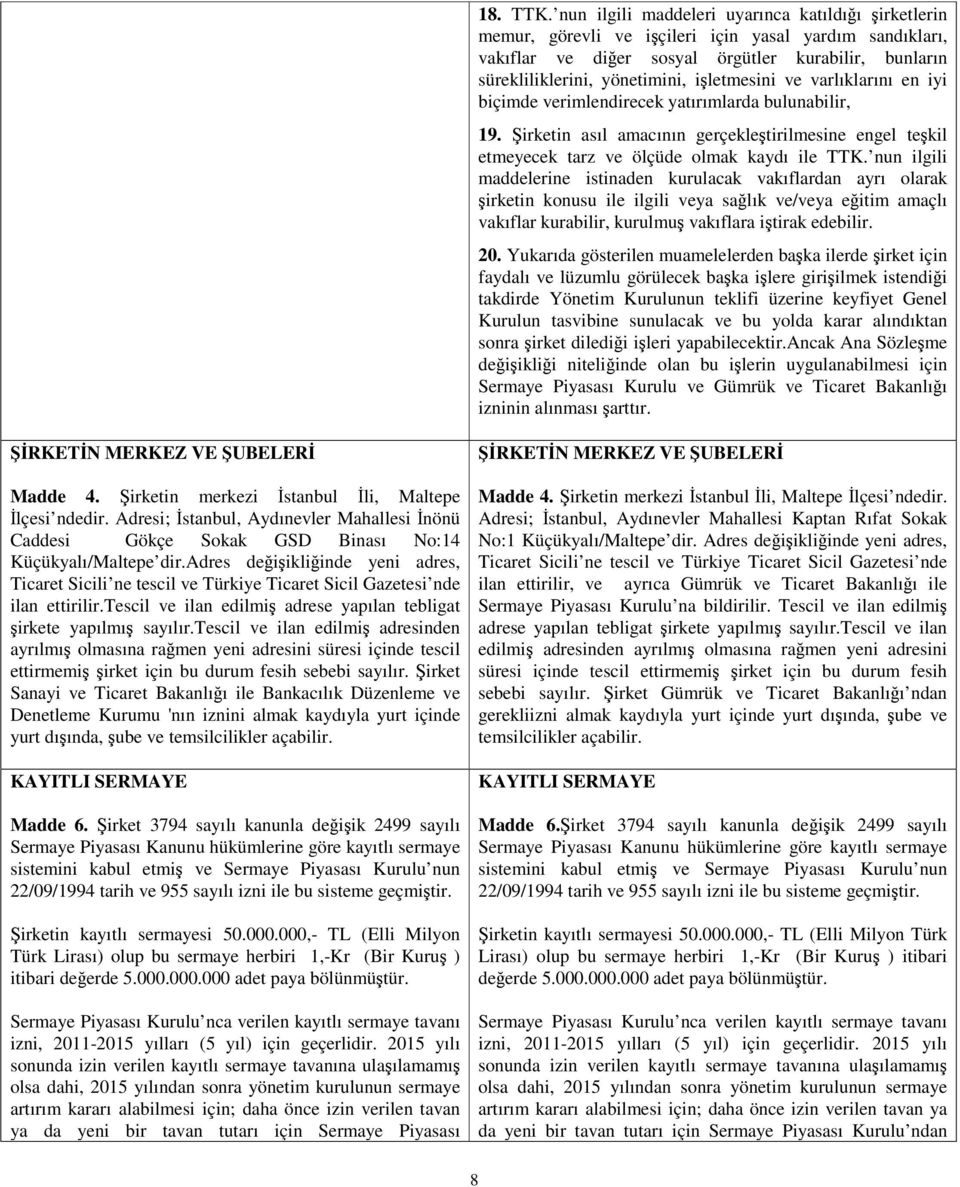 ve varlıklarını en iyi biçimde verimlendirecek yatırımlarda bulunabilir, 19. irketin asıl amacının gerçekletirilmesine engel tekil etmeyecek tarz ve ölçüde olmak kaydı ile TTK.