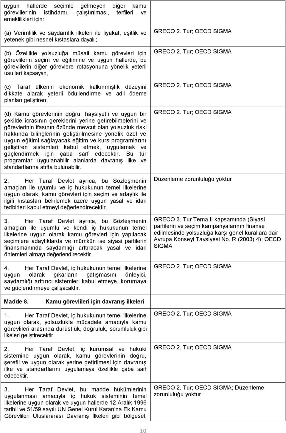 kapsayan, (c) Taraf ülkenin ekonomik kalkınmışlık düzeyini dikkate alarak yeterli ödüllendirme ve adil ödeme planları geliştiren; (d) Kamu görevlerinin doğru, haysiyetli ve uygun bir şekilde