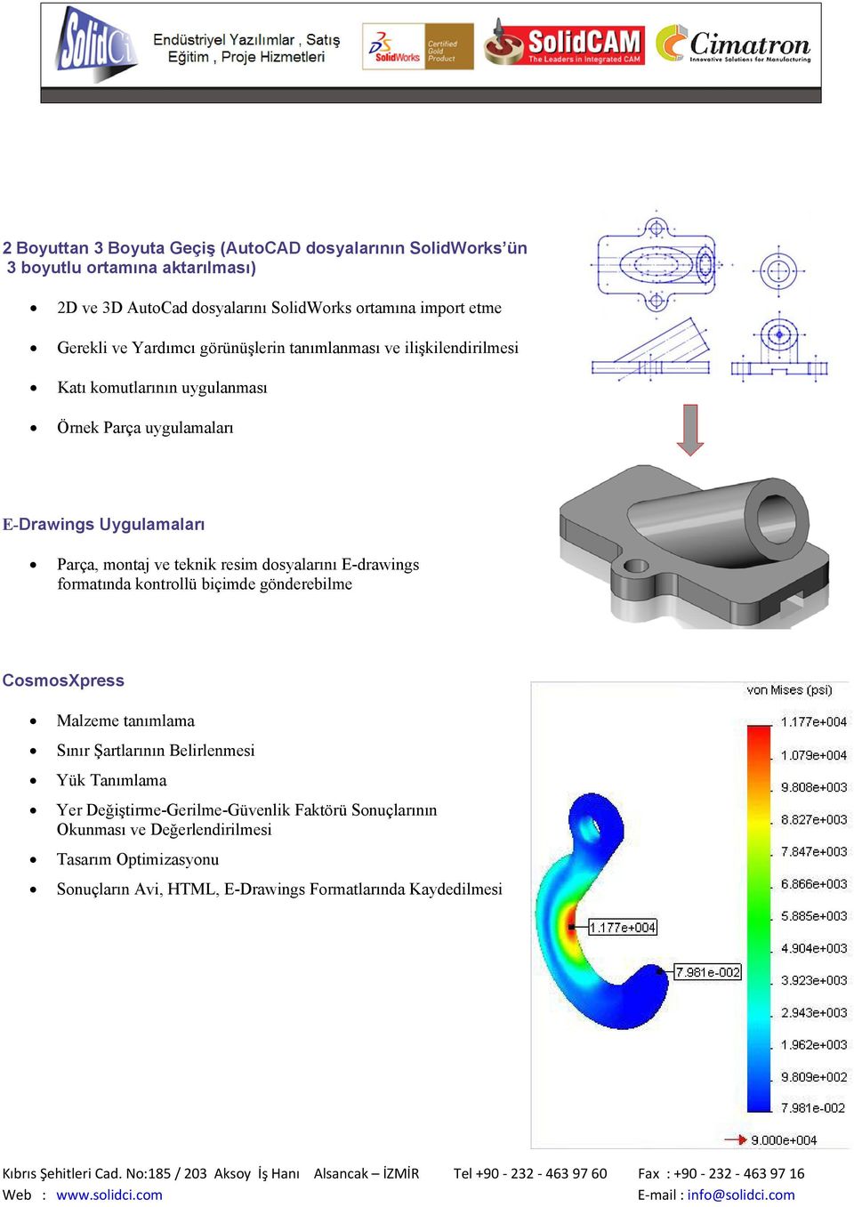 montaj ve teknik resim dosyalarını E-drawings formatında kontrollü biçimde gönderebilme CosmosXpress Malzeme tanımlama Sınır Şartlarının Belirlenmesi Yük