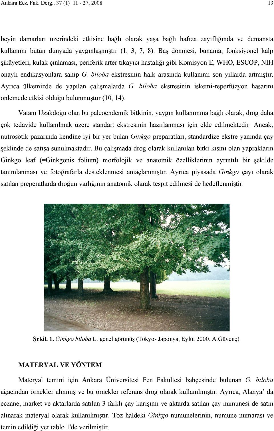 biloba ekstresinin halk arasında kullanımı son yıllarda artmıştır. yrıca ülkemizde de yapılan çalışmalarda G.