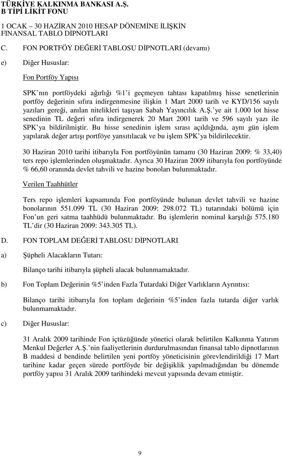 000 lot hisse senedinin TL değeri sıfıra indirgenerek 20 Mart 2001 tarih ve 596 sayılı yazı ile SPK ya bildirilmiştir.