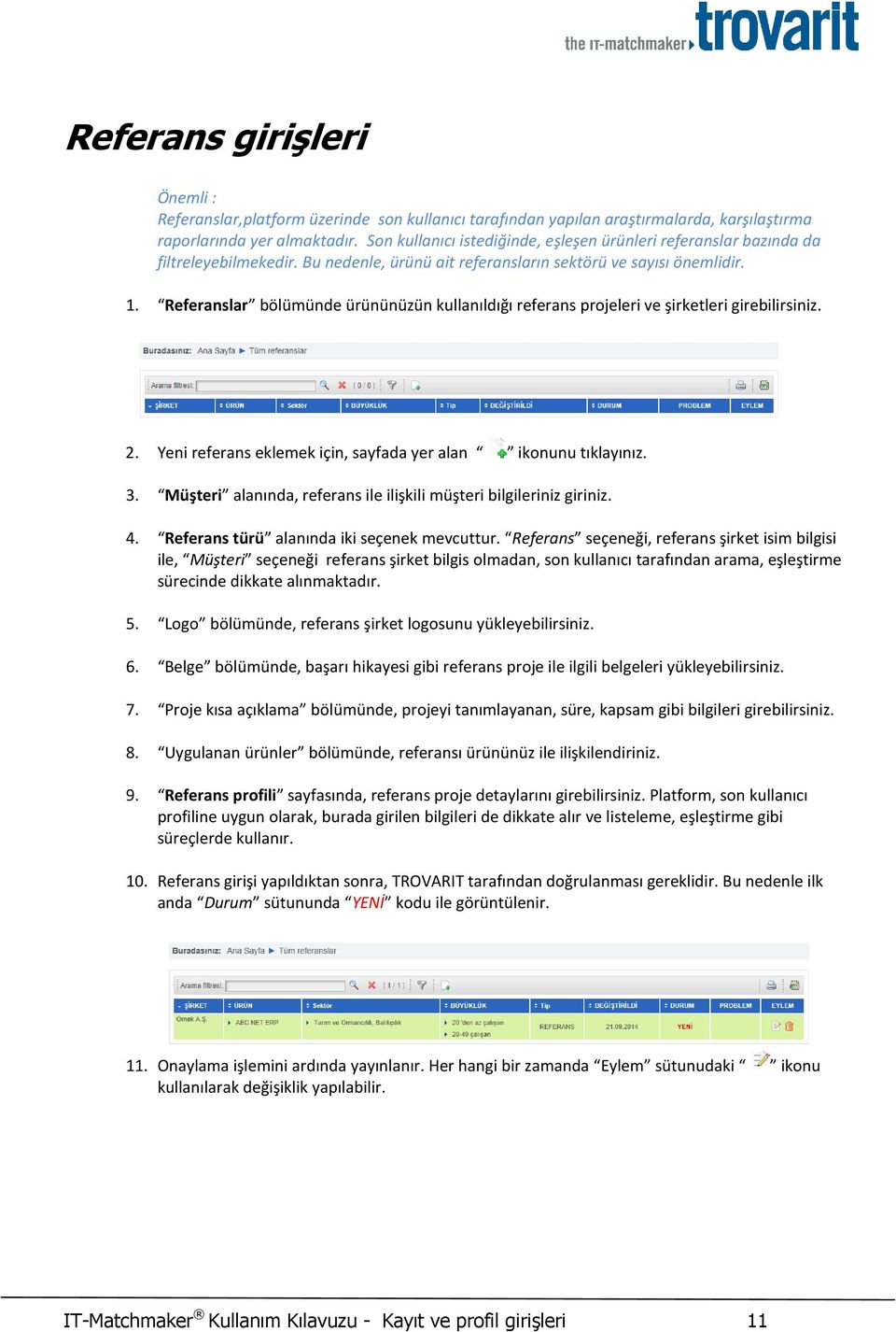 Referanslar bölümünde ürününüzün kullanıldığı referans projeleri ve şirketleri girebilirsiniz. 2. Yeni referans eklemek için, sayfada yer alan ikonunu tıklayınız. 3.