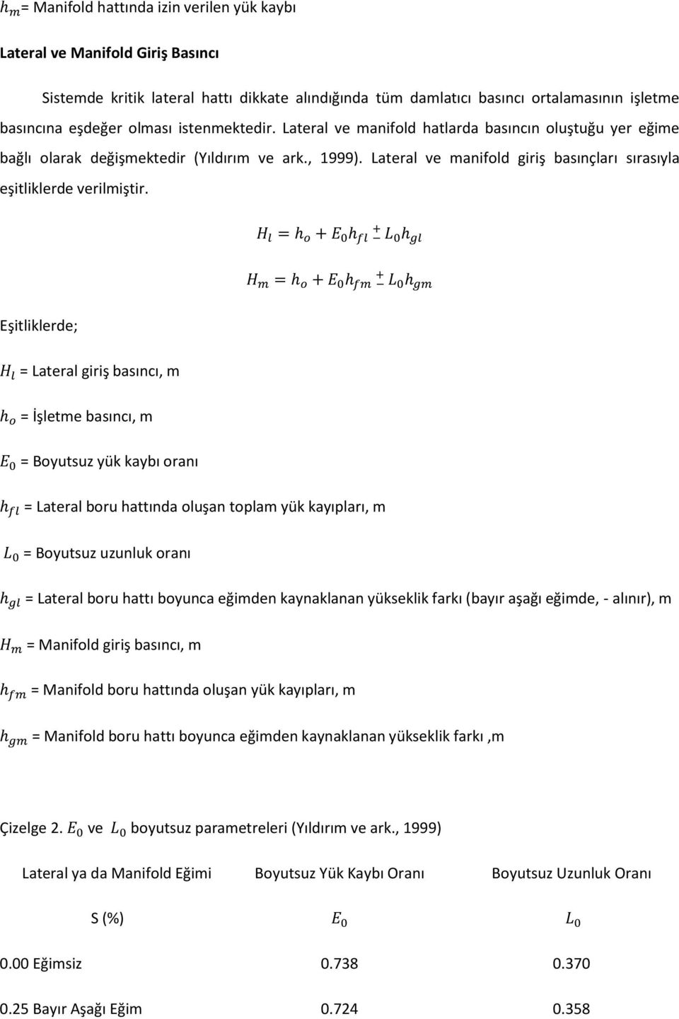 Eşitlikle de; + = h + h h + = h + h h = Late al gi iş ası ı, h = İşlet e ası ı, = Boyutsuz yük kay ı o a ı h = Late al o u hattı da oluşa topla yük kayıpla ı, = Boyutsuz uzu luk o a ı h = Late al o u