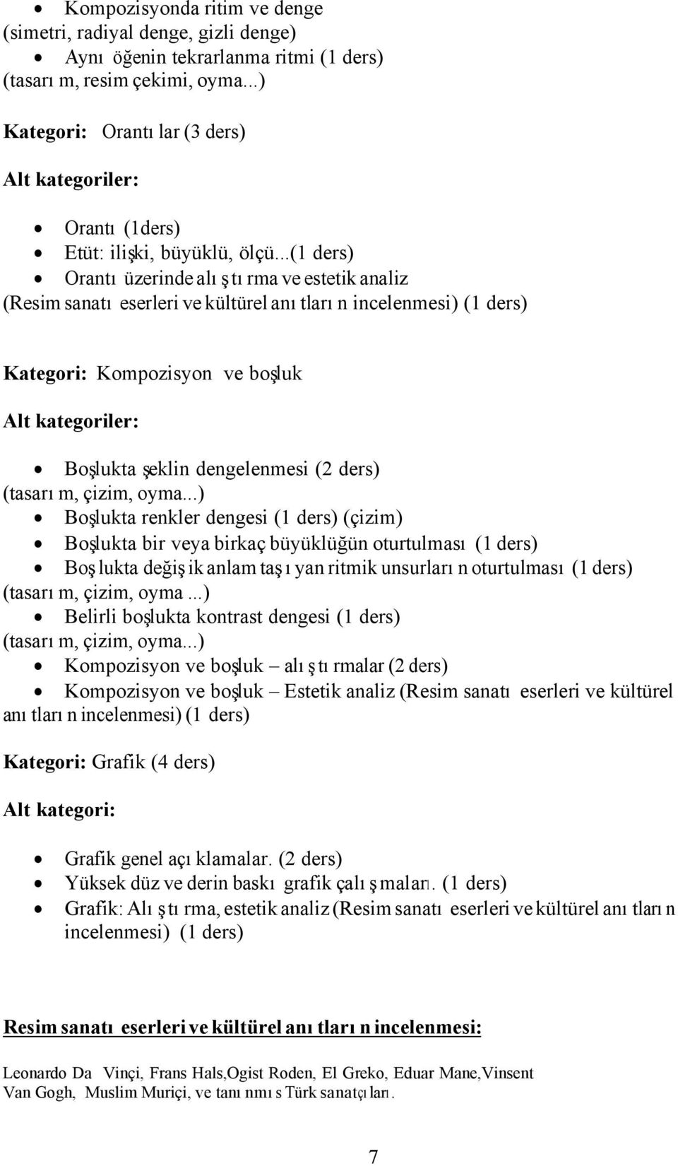 ..(1 ders) Orantı üzerinde alıştırma ve estetik analiz (Resim sanatı eserleri ve kültürel anıtların incelenmesi) (1 ders) Kategori: Kompozisyon ve boşluk Alt kategoriler: Boşlukta şeklin dengelenmesi