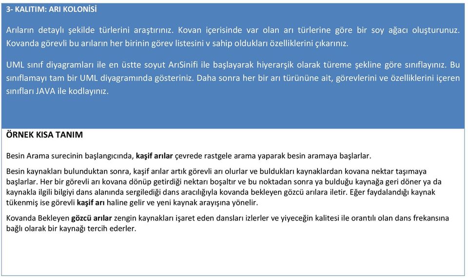 UML sınıf diyagramları ile en üstte soyut ArıSinifi ile başlayarak hiyerarşik olarak türeme şekline göre sınıflayınız. Bu sınıflamayı tam bir UML diyagramında gösteriniz.