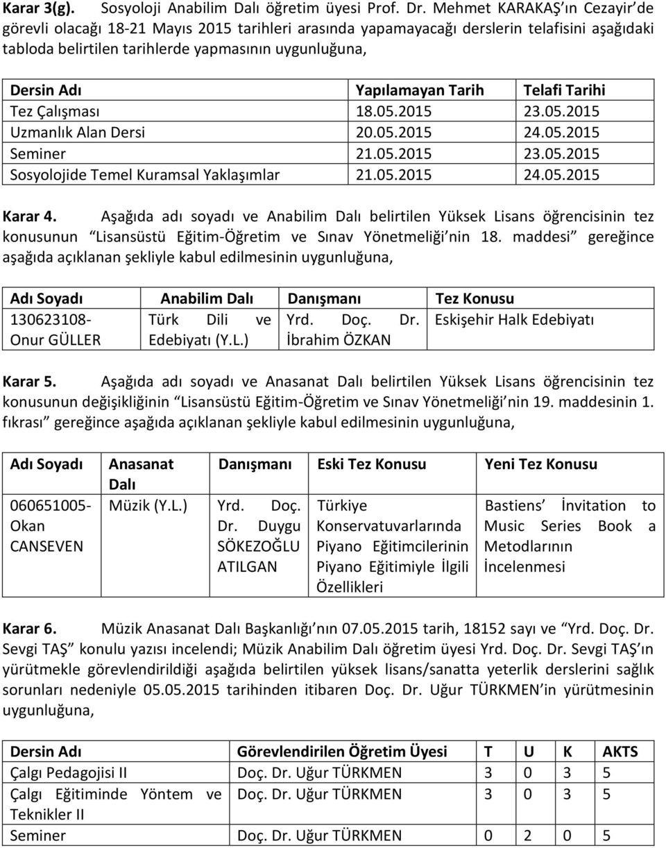 2015 23.05.2015 Uzmanlık Alan Dersi 20.05.2015 24.05.2015 Seminer 21.05.2015 23.05.2015 Sosyolojide Temel Kuramsal Yaklaşımlar 21.05.2015 24.05.2015 Karar 4.