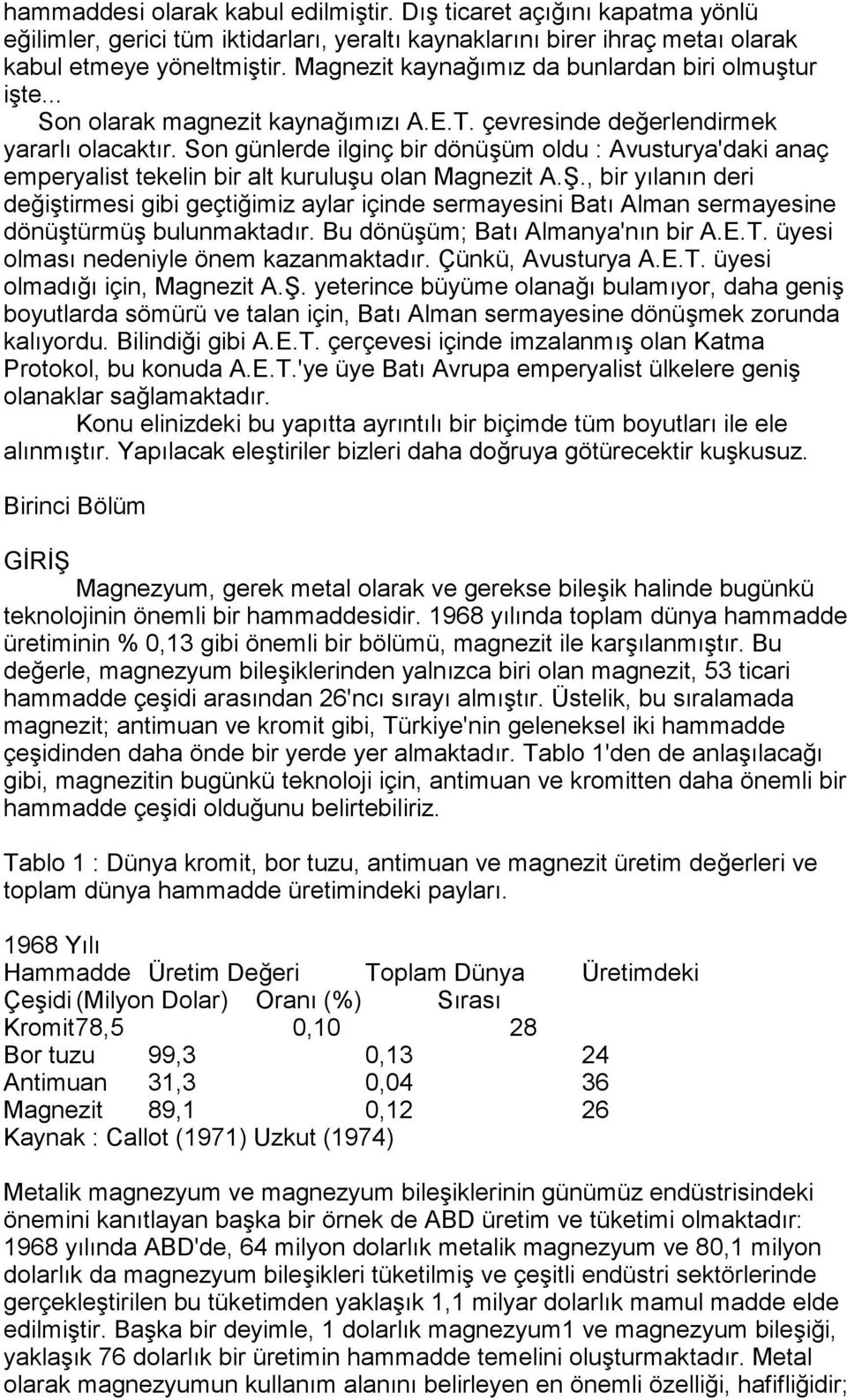 Son günlerde ilginç bir dönüşüm oldu : Avusturya'daki anaç emperyalist tekelin bir alt kuruluşu olan Magnezit A.Ş.