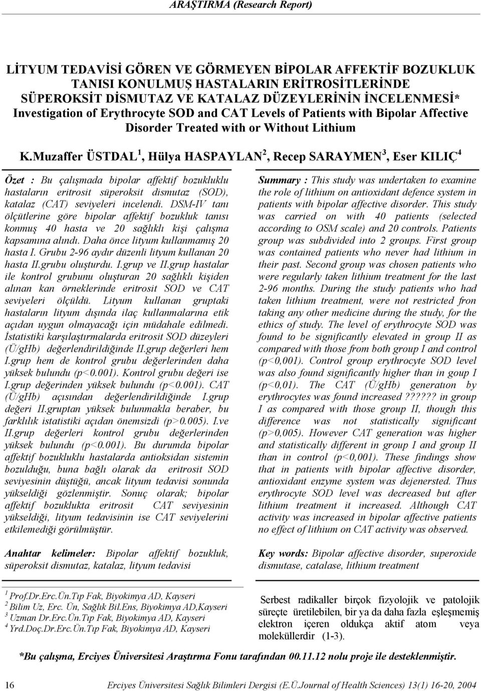 and CAT Levels of Patients with Bipolar Affective Disorder Treated with or Without Lithium K.