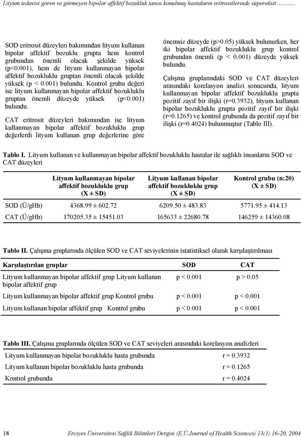 001), hem de lityum kullanmayan bipolar affektif bozukluklu gruptan önemli olacak şekilde yüksek (p < 0.001) bulundu.