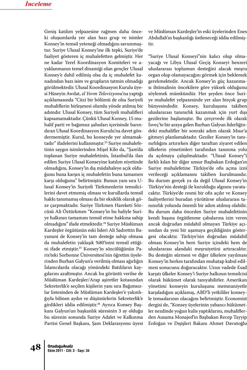 Her ne kadar Yerel Koordinasyon Komiteleri ve a- yaklanmanın temel dinamiği olan gençler Ulusal Konsey e dahil edilmiş olsa da iç muhalefet kanadından bazı isim ve grupların tatmin olmadığı