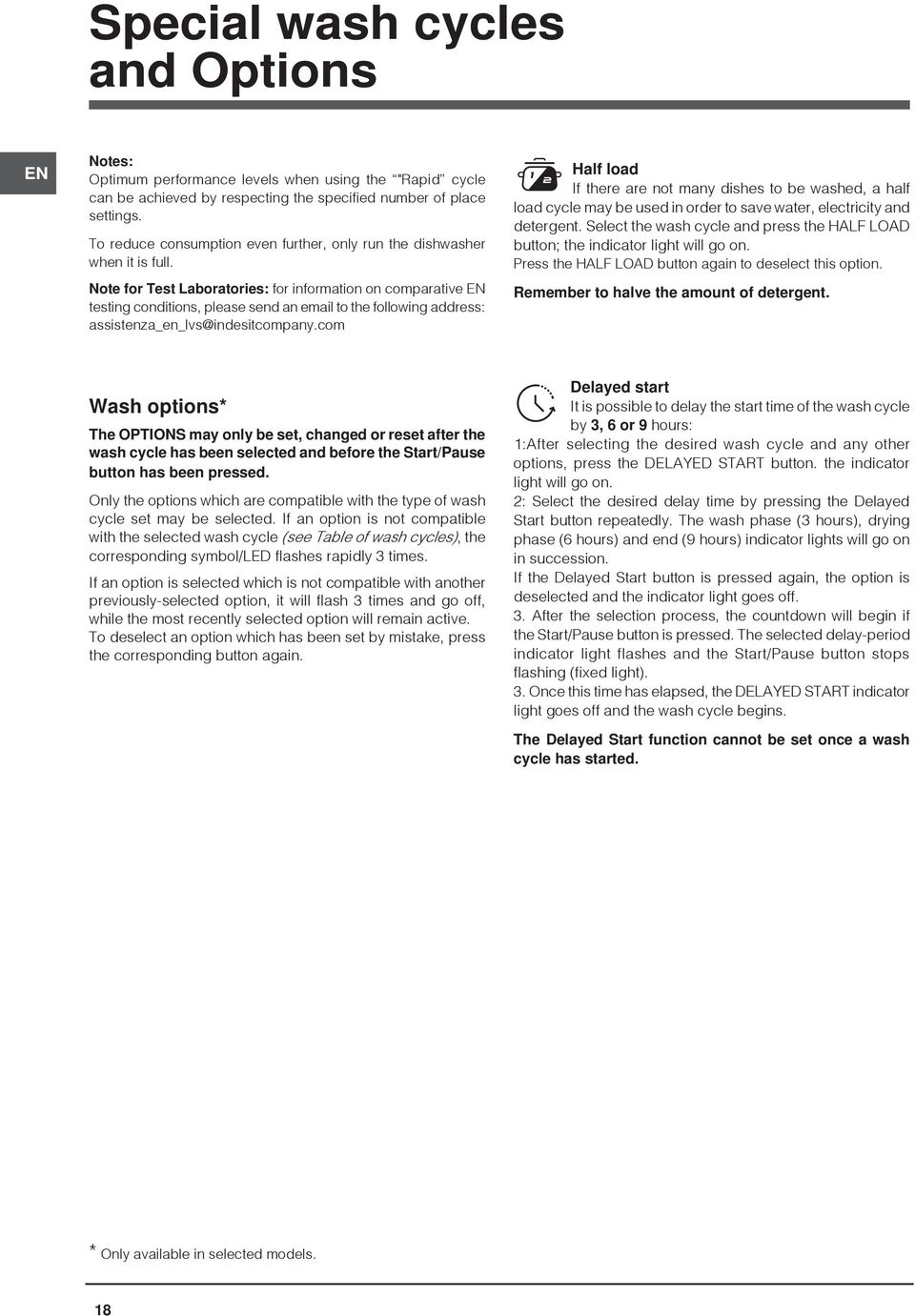 Note for Test Laboratories: for information on comparative EN testing conditions, please send an email to the following address: assistenza_en_lvs@indesitcompany.