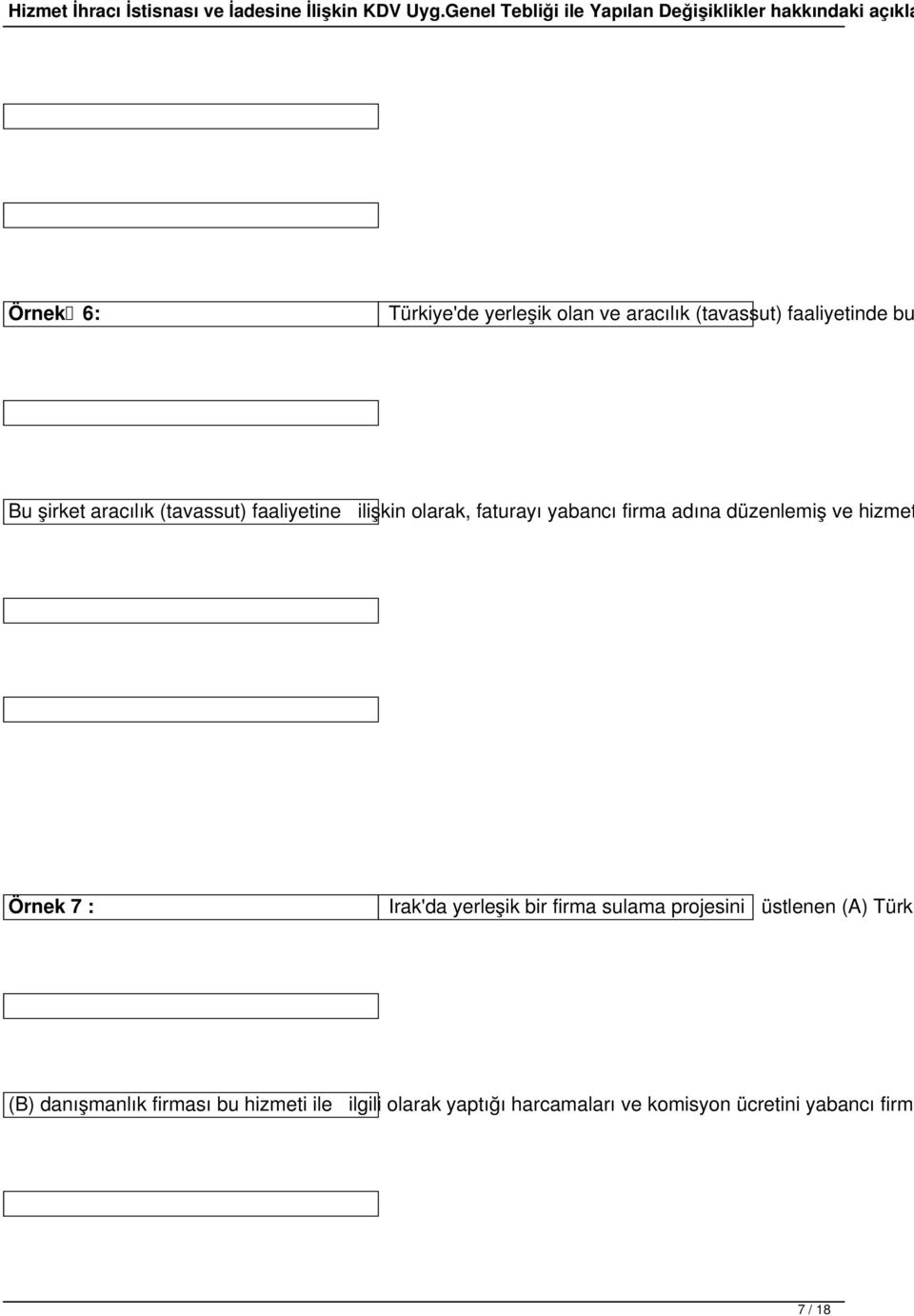 Örnek 7 : Irak'da yerleşik bir firma sulama projesini üstlenen (A) Türk (B) danışmanlık
