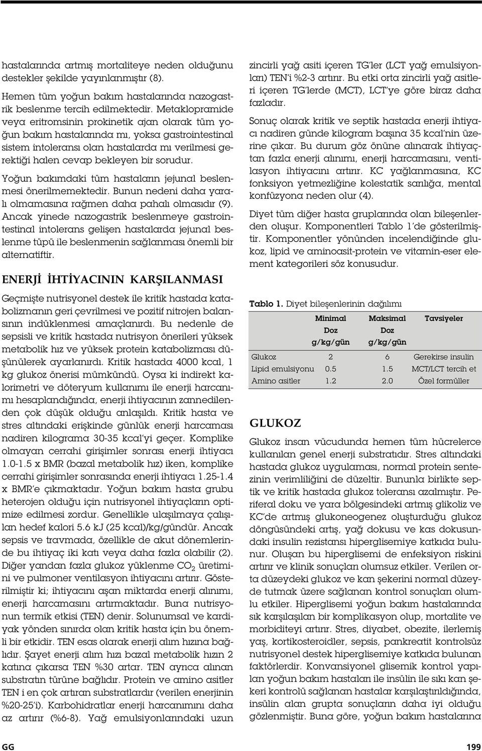 sorudur. Yo un bakımdaki tüm hastaların jejunal beslenmesi önerilmemektedir. Bunun nedeni daha yaralı olmamasına ra men daha pahalı olmasıdır (9).