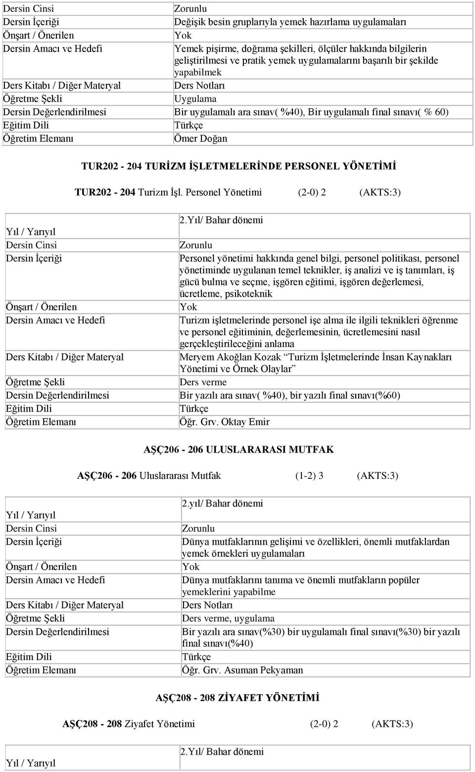 Yıl/ Bahar dönemi Personel yönetimi hakkında genel bilgi, personel politikası, personel yönetiminde uygulanan temel teknikler, iş analizi ve iş tanımları, iş gücü bulma ve seçme, işgören eğitimi,