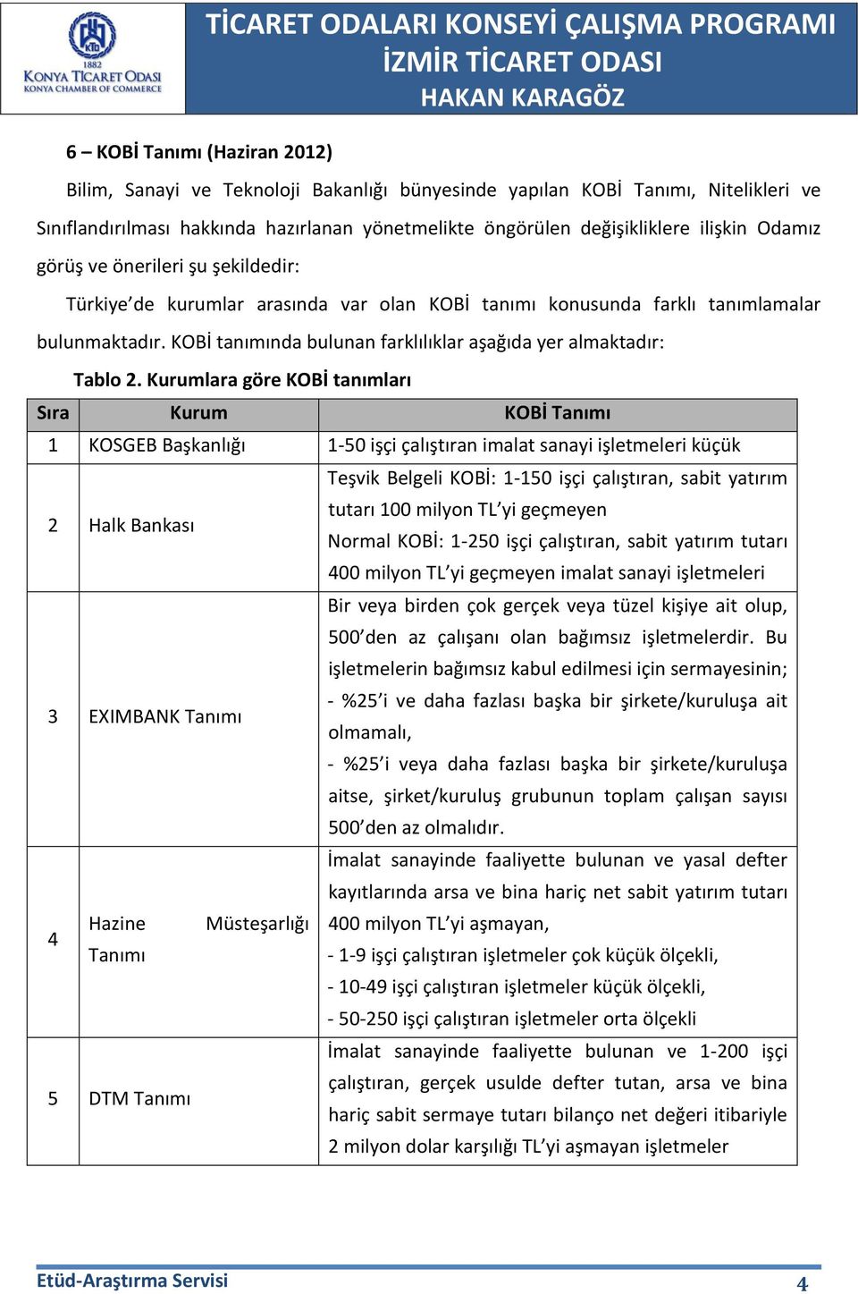 KOBİ tanımında bulunan farklılıklar aşağıda yer almaktadır: Tablo 2.