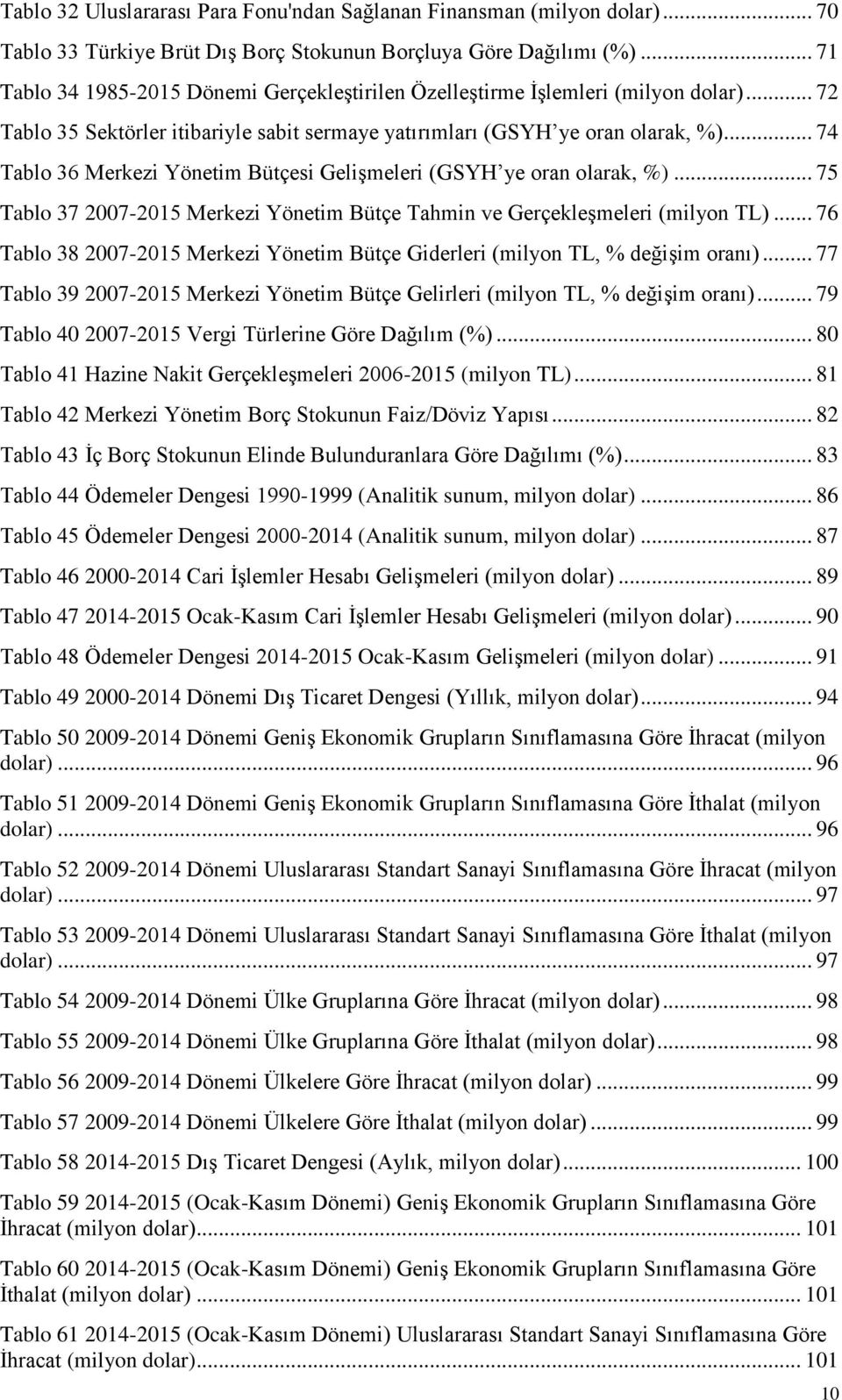 .. 74 Tablo 36 Merkezi Yönetim Bütçesi GeliĢmeleri (GSYH ye oran olarak, %)... 75 Tablo 37 2007-2015 Merkezi Yönetim Bütçe Tahmin ve GerçekleĢmeleri (milyon TL).