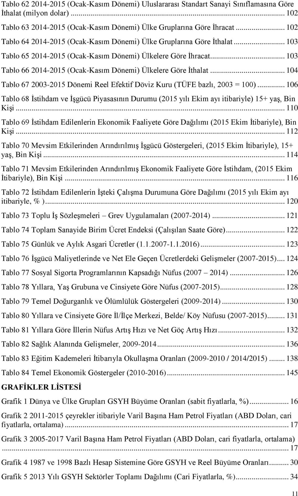 .. 103 Tablo 66 2014-2015 (Ocak-Kasım Dönemi) Ülkelere Göre Ġthalat... 104 Tablo 67 2003-2015 Dönemi Reel Efektif Döviz Kuru (TÜFE bazlı, 2003 = 100).