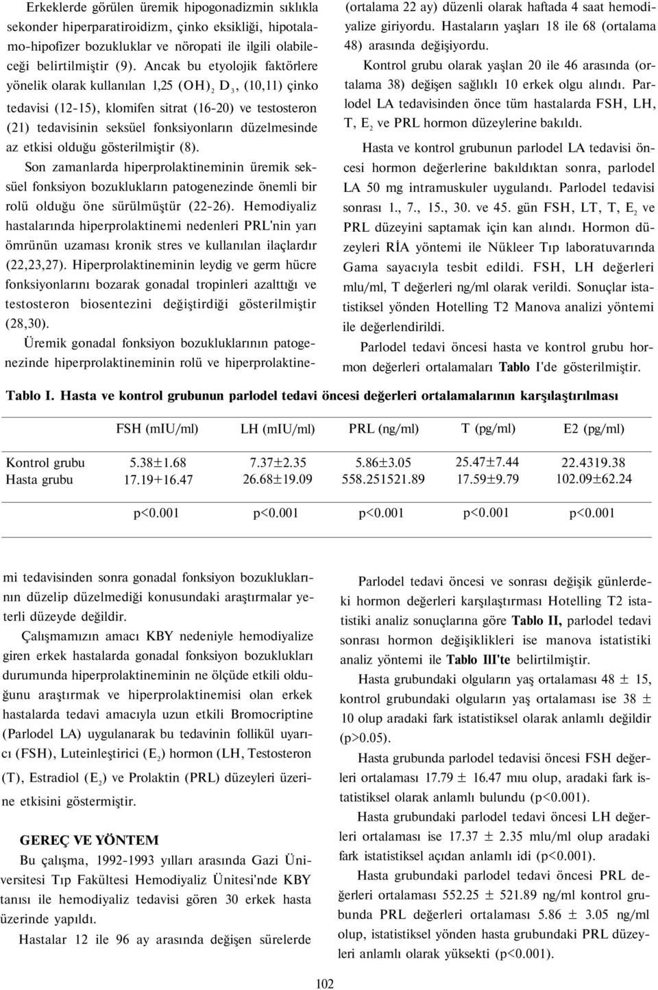 etkisi olduğu gösterilmiştir (8). Son zamanlarda hiperprolaktineminin üremik seksüel fonksiyon bozuklukların patogenezinde önemli bir rolü olduğu öne sürülmüştür (22-26).