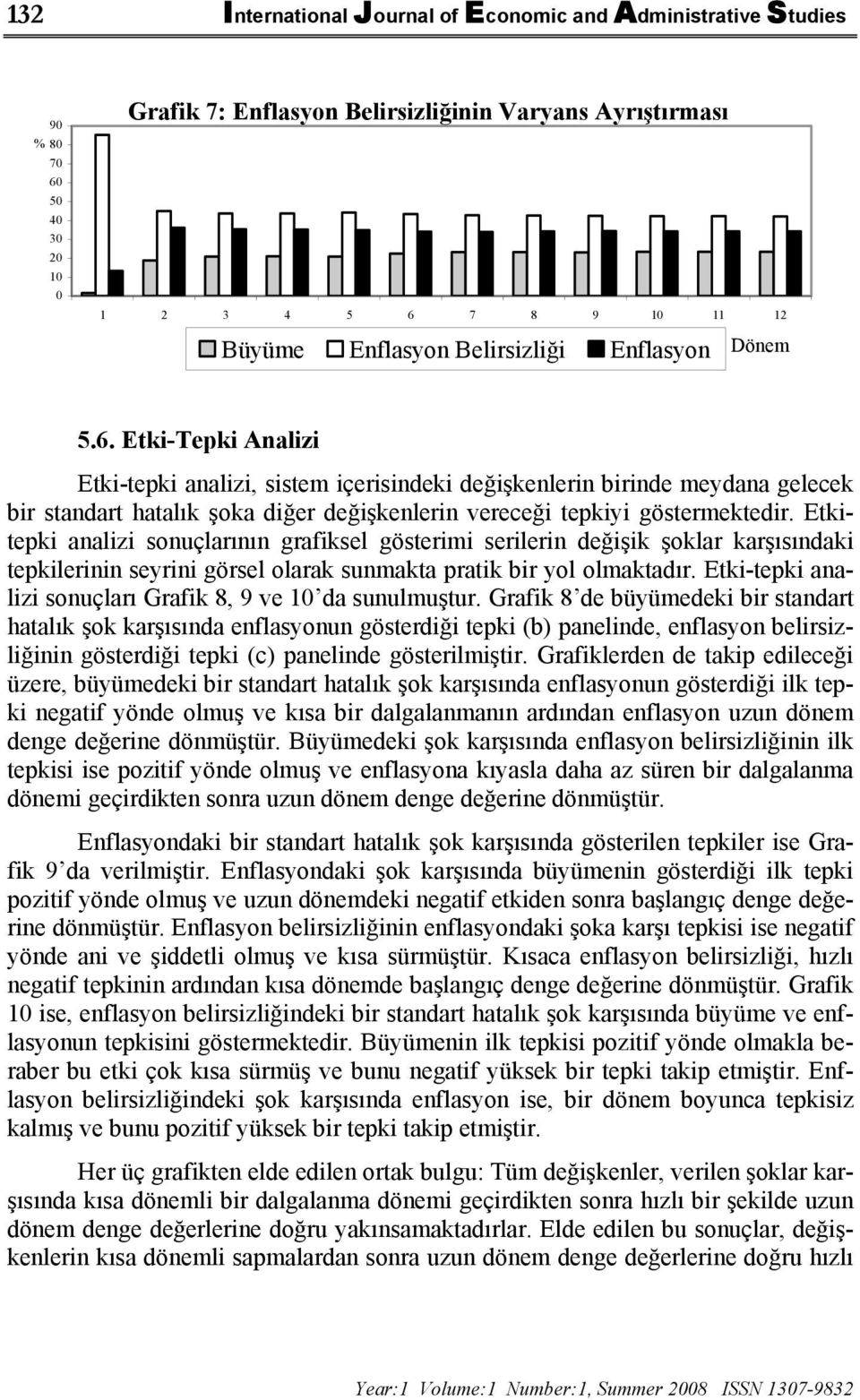 Etki-Tepki Analizi Etki-tepki analizi, sistem içerisindeki değişkenlerin birinde meydana gelecek bir standart hatalık şoka diğer değişkenlerin vereceği tepkiyi göstermektedir.