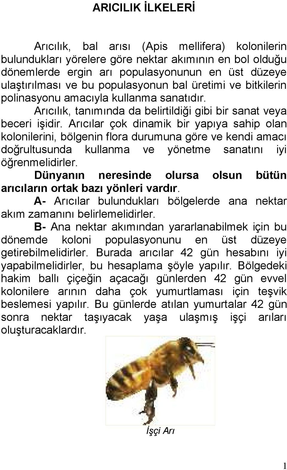 Arıcılar çok dinamik bir yapıya sahip olan kolonilerini, bölgenin flora durumuna göre ve kendi amacı doğrultusunda kullanma ve yönetme sanatını iyi öğrenmelidirler.