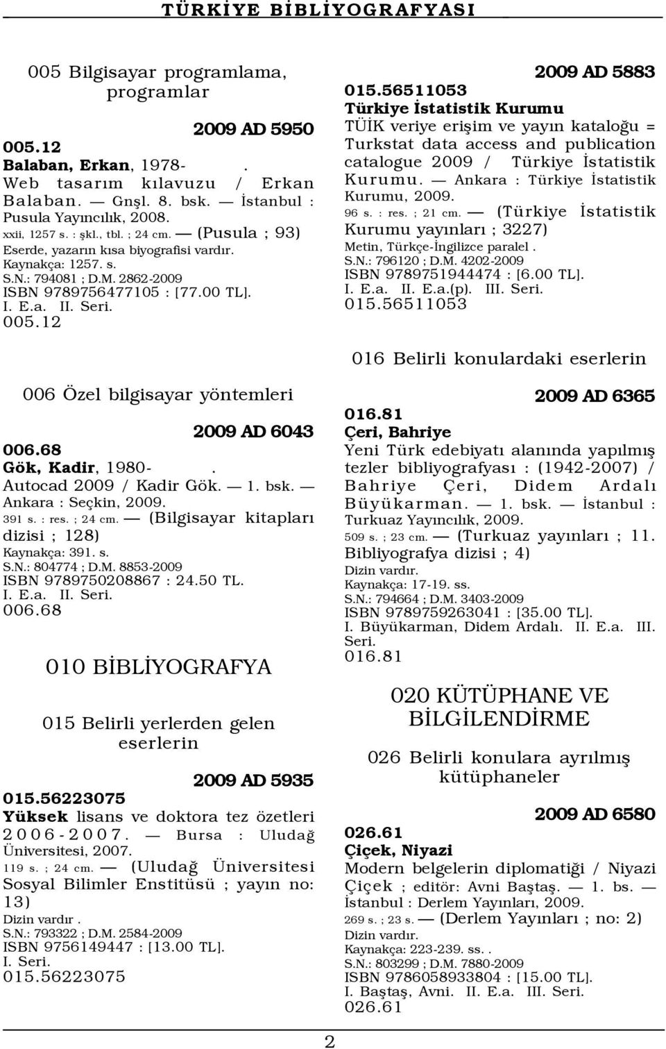 56511053 TŸrkiye Üstatistik Kurumu T ÜK veriye erißim ve yayýn kataloûu = Turkstat data access and publication catalogue 2009 / TŸrkiye Üstatistik Kurumu. Ñ Ankara : TŸrkiye Üstatistik Kurumu, 2009.