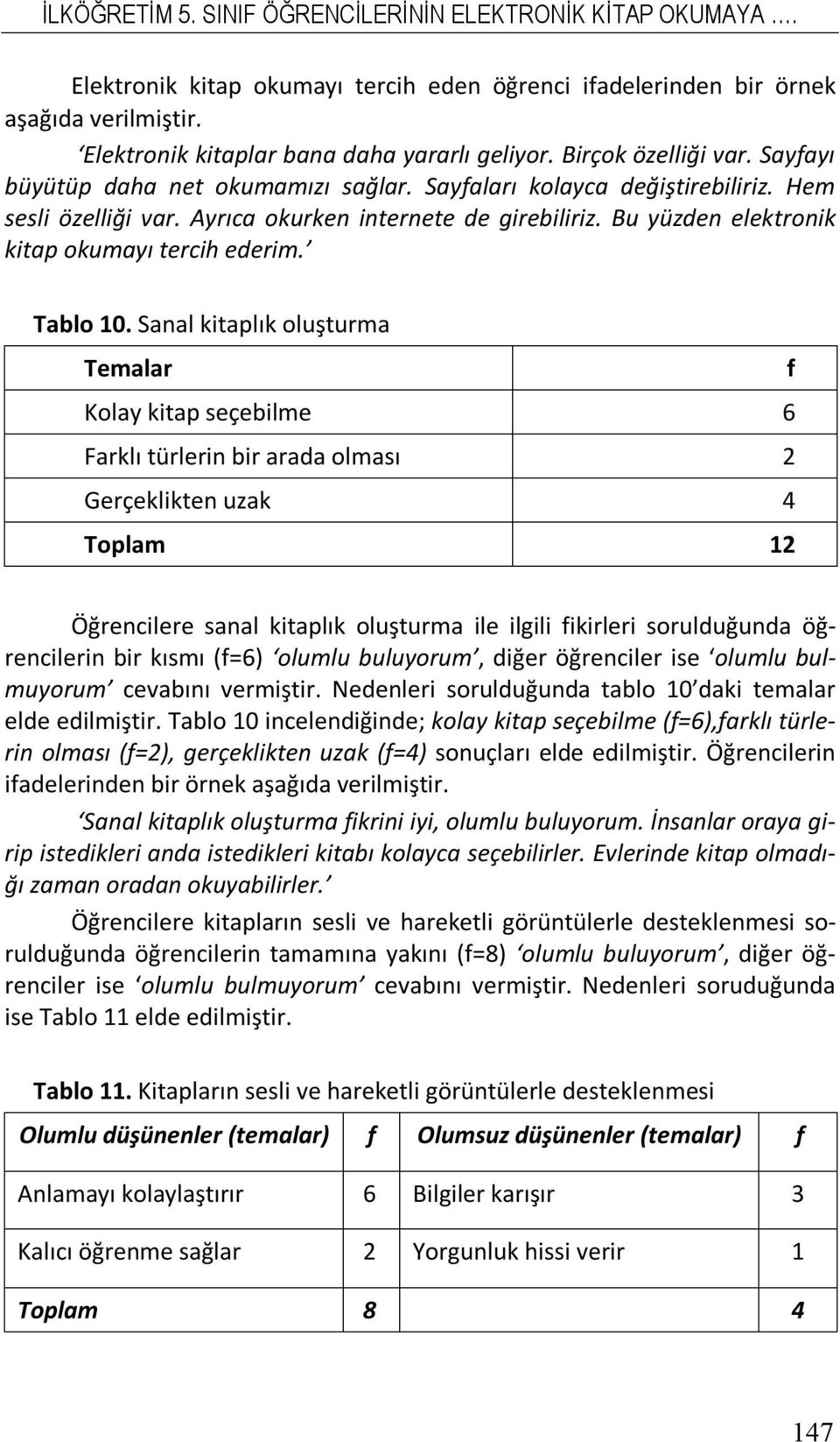 Sanal kitaplık oluşturma Kolay kitap seçebilme 6 Farklı türlerin bir arada olması 2 Gerçeklikten uzak 4 Toplam 12 Öğrencilere sanal kitaplık oluşturma ile ilgili ikirleri sorulduğunda öğrencilerin