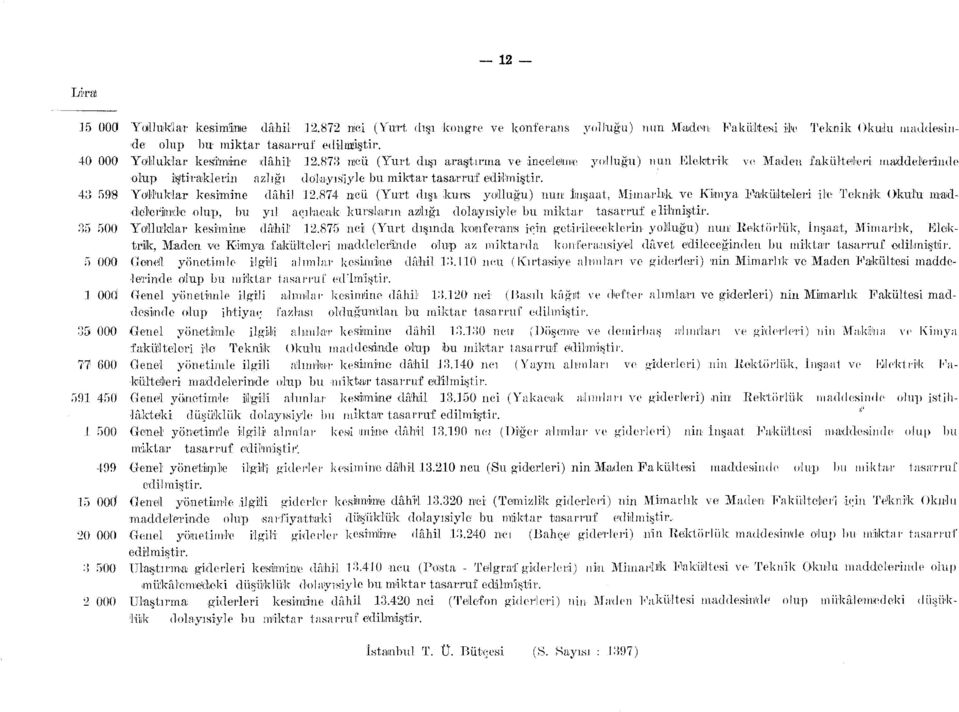 74 ncü (Yurt dışı kurs ytlluğu) nun İnşaat, Mimarlık ve Kim delerinde lup, bu yıl açılacalc kursların azlığı dlayısiyle bu miktar' tasarruf eliimiştir. 35 Ylluklar kesimime dâhil'.