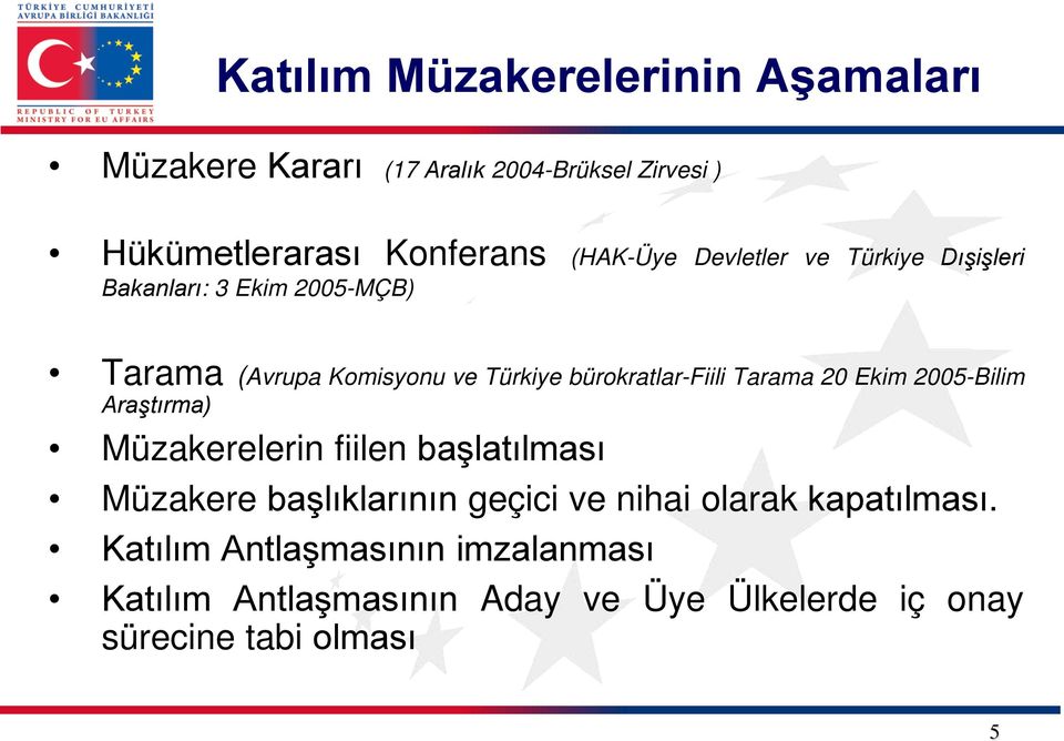 bürokratlar-fiili Tarama 20 Ekim 2005-Bilim Araştırma) Müzakerelerin fiilen başlatılması Müzakere başlıklarının