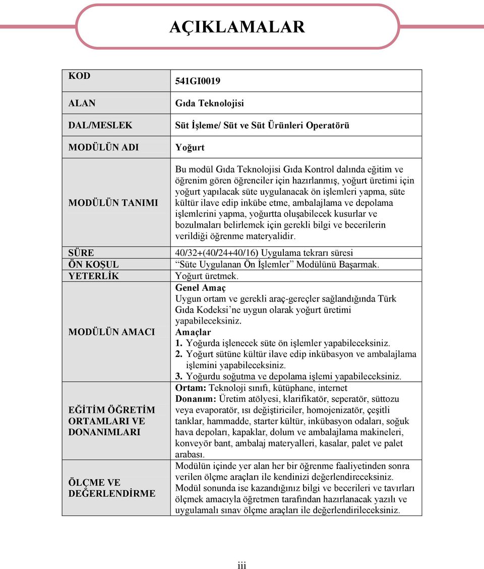 uygulanacak ön iģlemleri yapma, süte kültür ilave edip inkübe etme, ambalajlama ve depolama iģlemlerini yapma, yoğurtta oluģabilecek kusurlar ve bozulmaları belirlemek için gerekli bilgi ve