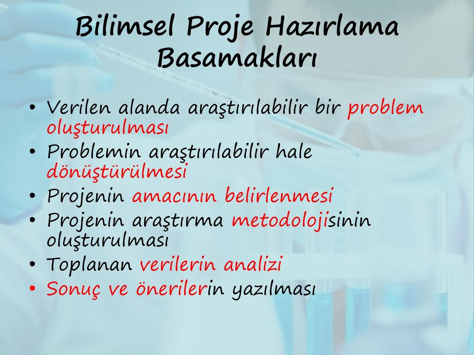 dönüştürülmesi Projenin amacının belirlenmesi Projenin araştırma