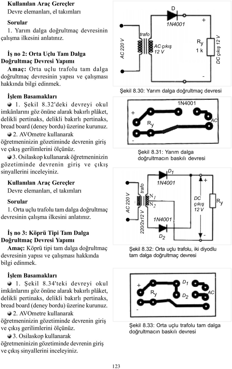 32'deki devreyi okul imkânlarýný göz önüne alarak bakýrlý plâket, delikli pertinaks, delikli bakýrlý pertinaks, bread board (deney bordu) üzerine kurunuz. 2.