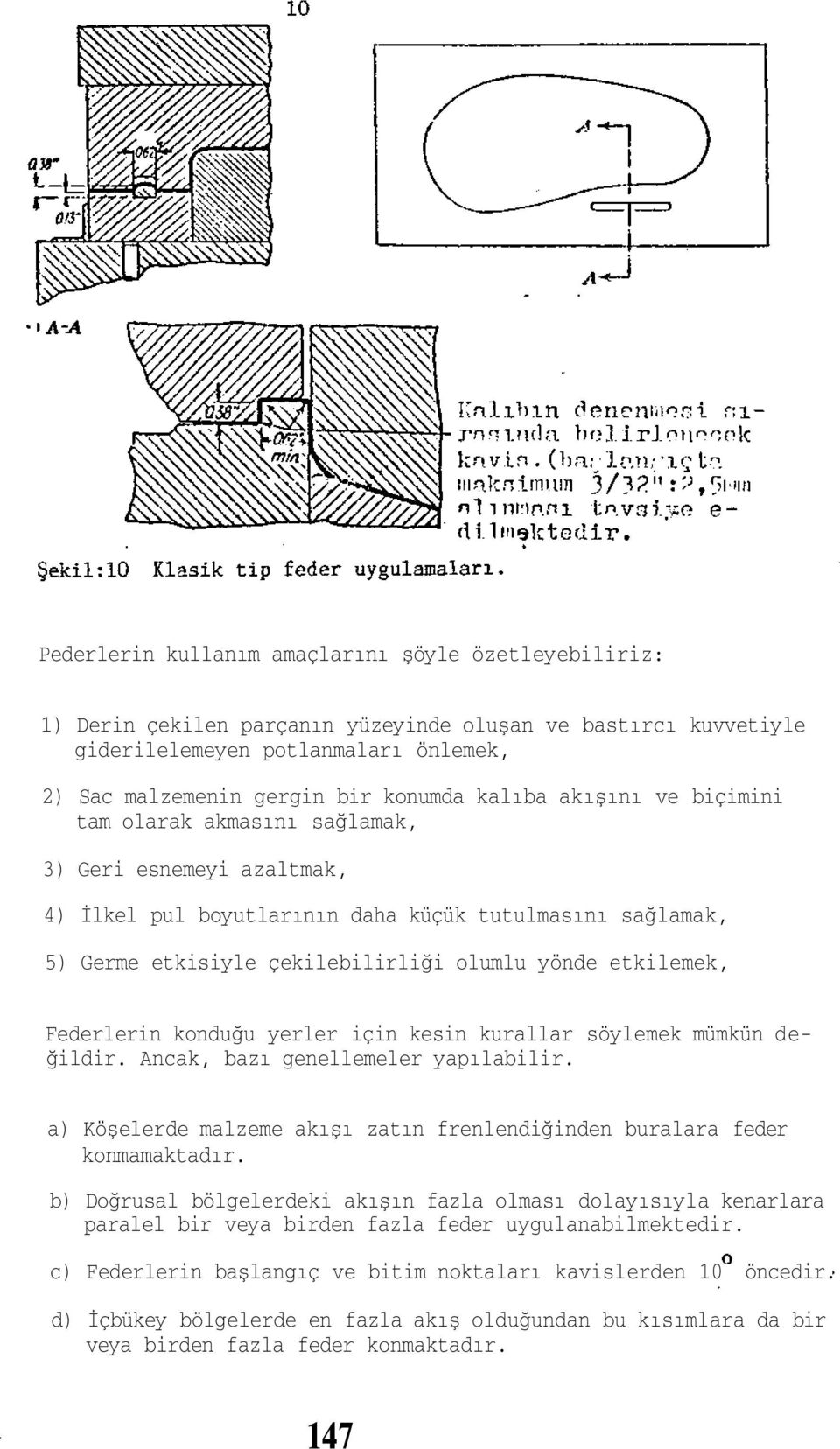 etkilemek, Federlerin konduğu yerler için kesin kurallar söylemek mümkün değildir. Ancak, bazı genellemeler yapılabilir. a) Köşelerde malzeme akışı zatın frenlendiğinden buralara feder konmamaktadır.