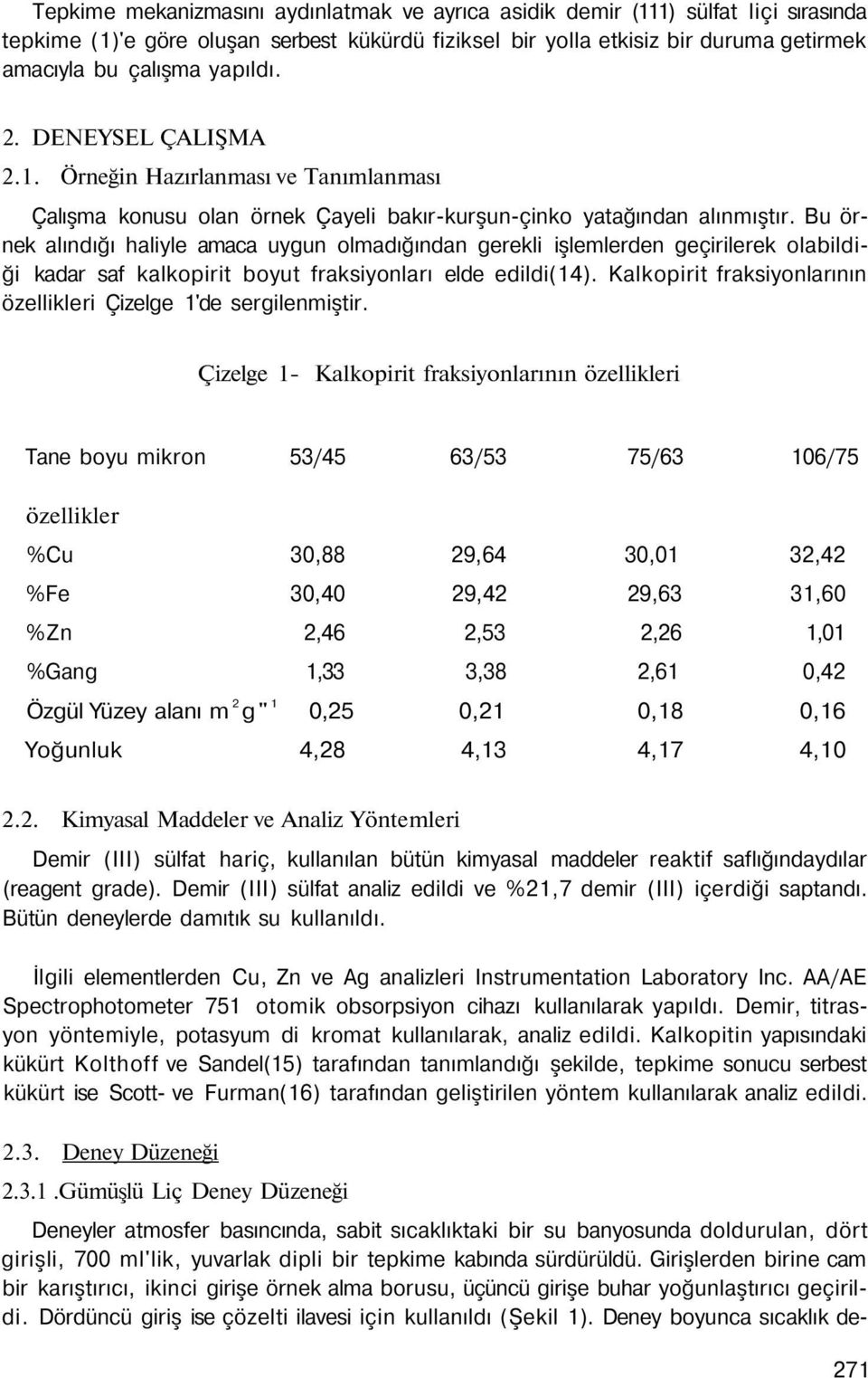 Bu örnek alındığı haliyle amaca uygun olmadığından gerekli işlemlerden geçirilerek olabildiği kadar saf kalkopirit boyut fraksiyonları elde edildi(14).