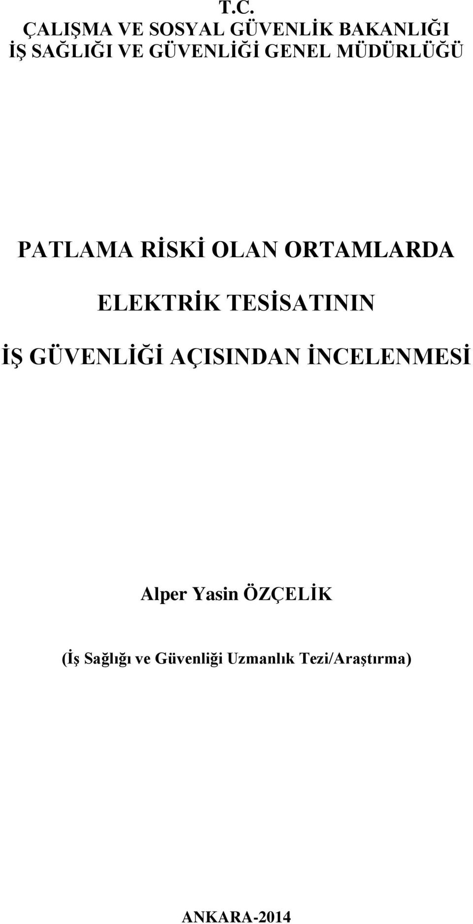 ELEKTRĠK TESĠSATININ Ġġ GÜVENLĠĞĠ AÇISINDAN ĠNCELENMESĠ Alper