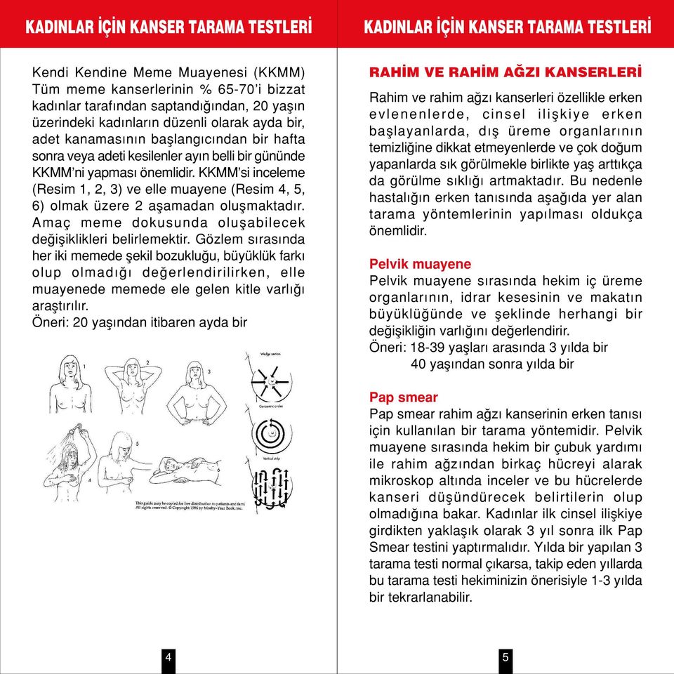 KKMM si inceleme (Resim 1, 2, 3) ve elle muayene (Resim 4, 5, 6) olmak üzere 2 aflamadan oluflmaktad r. Amaç meme dokusunda oluflabilecek de ifliklikleri belirlemektir.