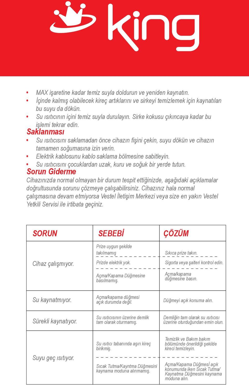 Saklanması Su ısıtıcısını saklamadan önce cihazın fişini çekin, suyu dökün ve cihazın tamamen soğumasına izin verin. Elektrik kablosunu kablo saklama bölmesine sabitleyin.