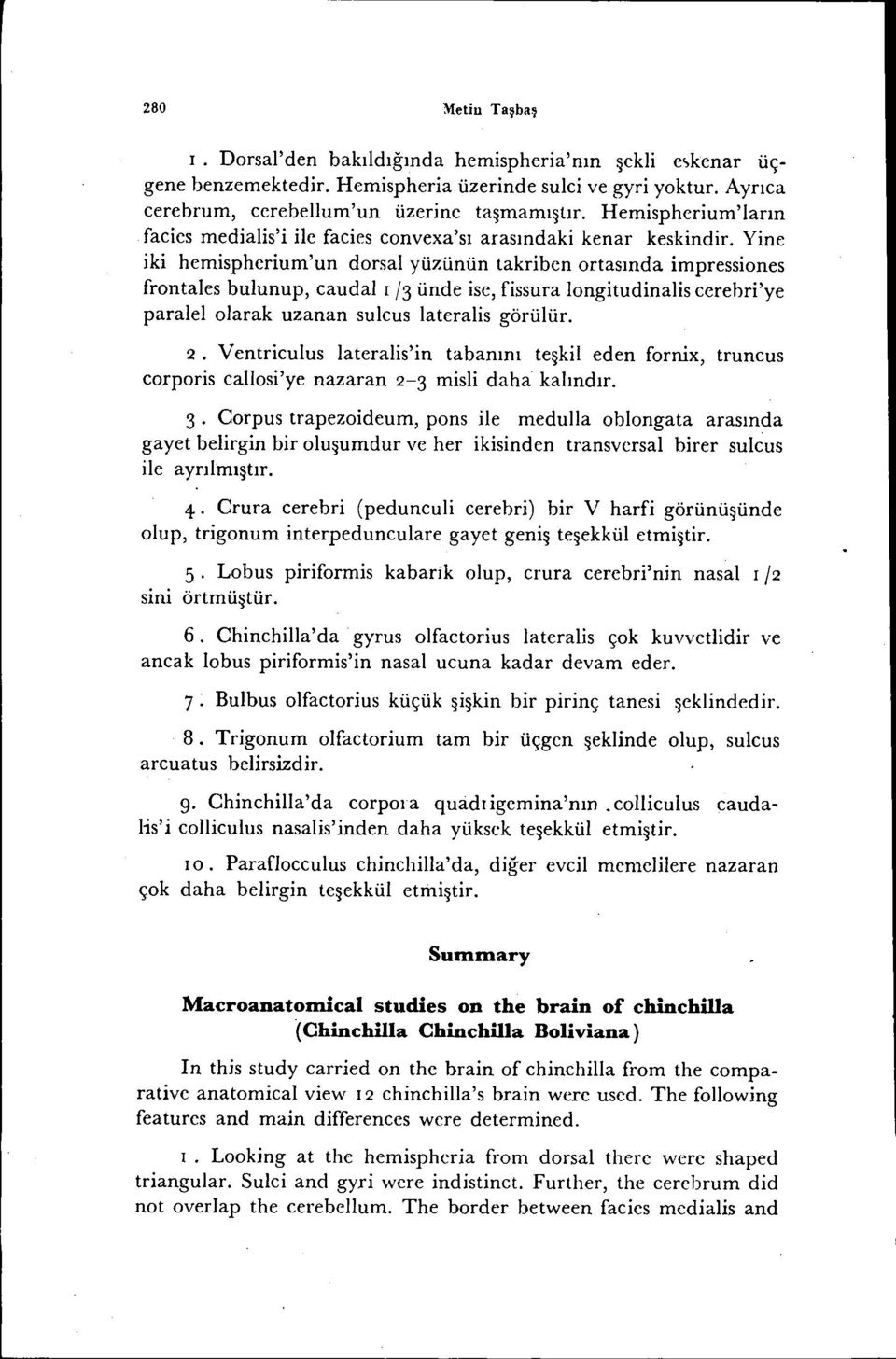 Yine iki hemispherium'un dorsal yüzünün takriben ortasında impressiones frontales bulunup, caudal ı/3 ünde ise, fissura longitudinalis cerehri'ye paralelolarak uzanan sulcus lateralis görülür. 2.