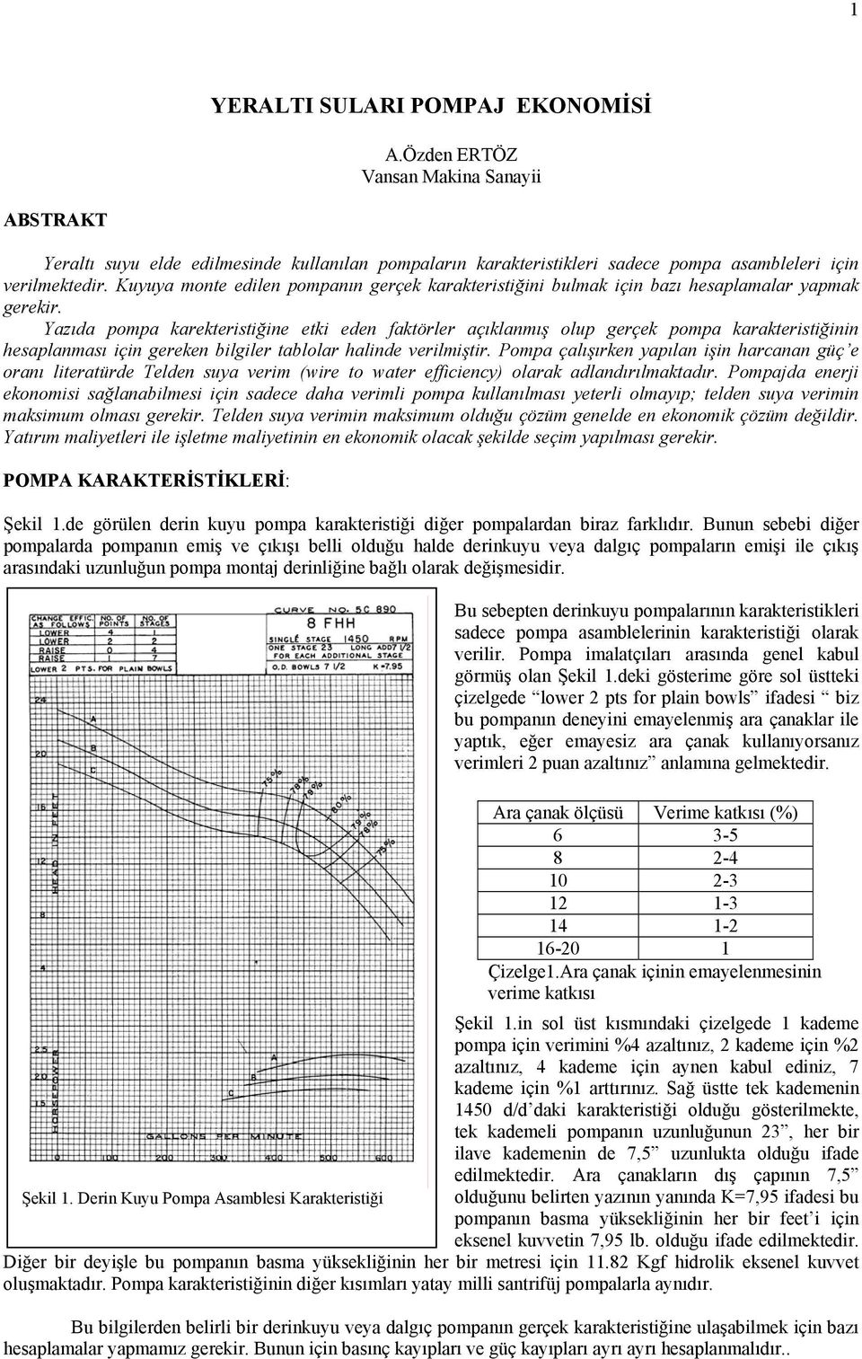 Yazıda pompa karekteristiğine etki eden faktörler açıklanmış olup gerçek pompa karakteristiğinin hesaplanması için gereken bilgiler tablolar halinde verilmiştir.