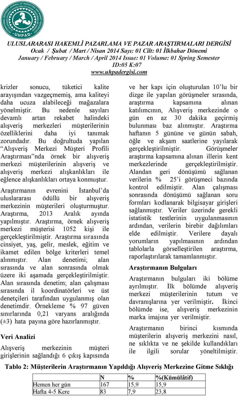 Bu doğrultuda yapılan Alışveriş Merkezi Müşteri Profili Araştırması nda örnek bir alışveriş merkezi müşterilerinin alışveriş ve alışveriş merkezi alışkanlıkları ile eğlence alışkanlıkları ortaya