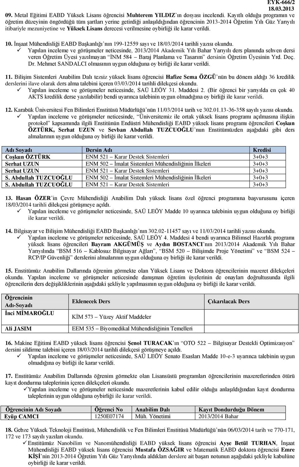 verilmesine oybirliği ile karar verildi. 10. İnşaat Mühendisliği EABD Başkanlığı nın 199-12559 sayı ve 18/03/2014 tarihli yazısı okundu.